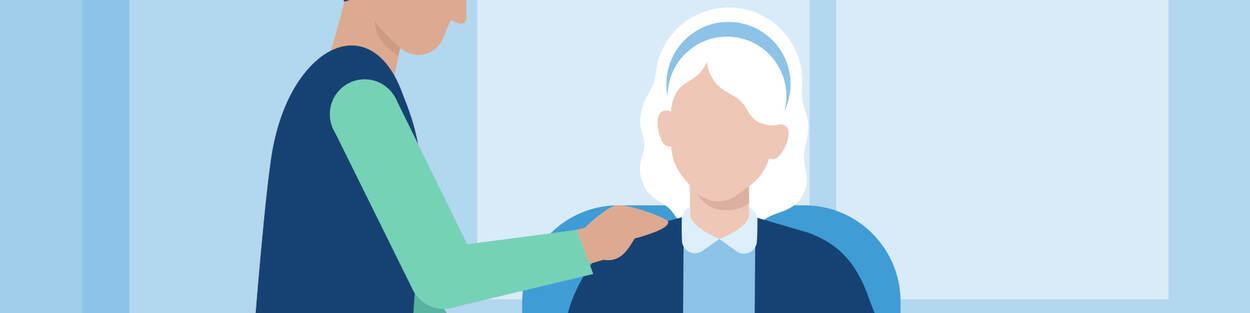 Een man legt zijn hand op de schouder van een oudere vrouw