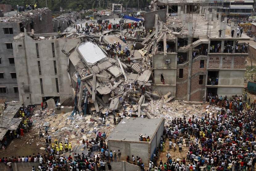 Het ingestortte gebouw bij Rana Plaza