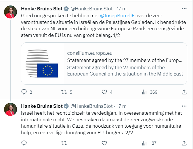Bericht van minister Bruins Slot op social media.