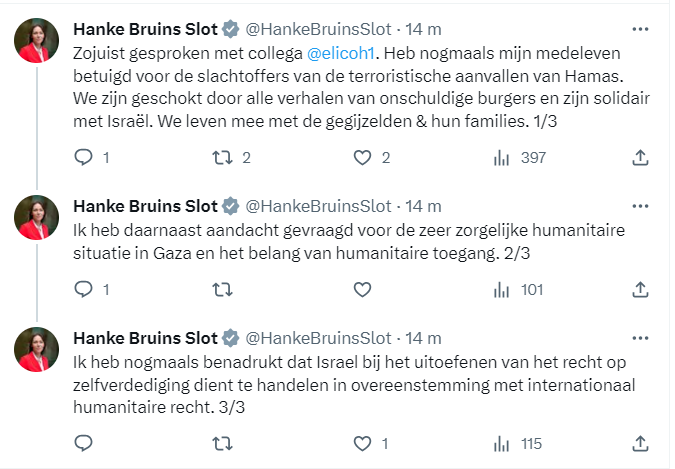 Bericht van minister Bruins Slot op X.
