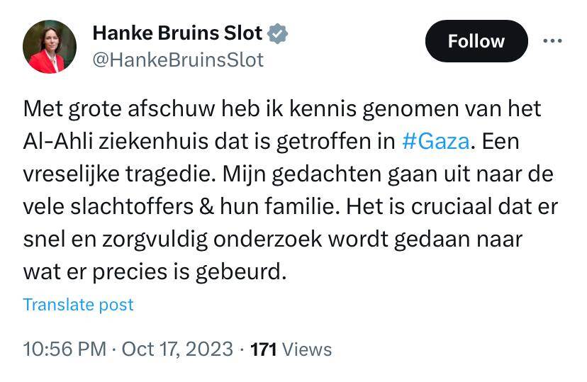 Minister Bruins Slot op Twitter