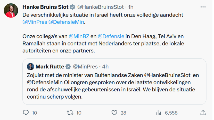 Eerste reactie minister Bruins Slot op X