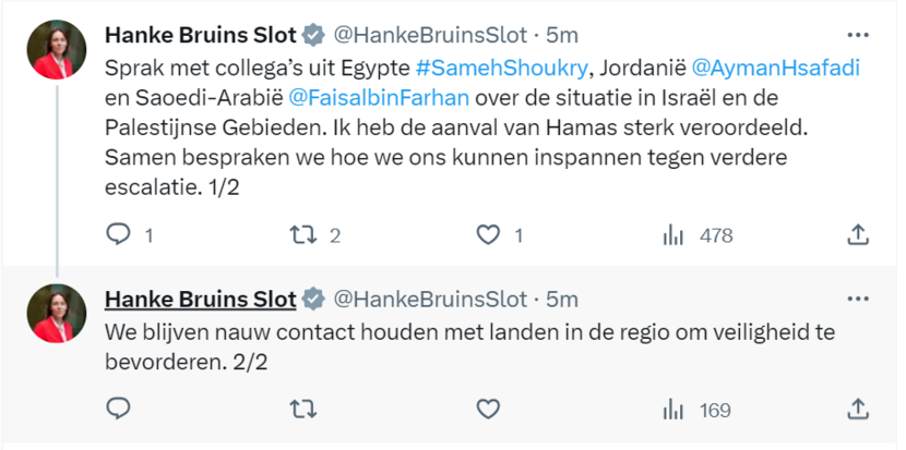 Bericht Minister Bruins Slot over overleg met internationale partners