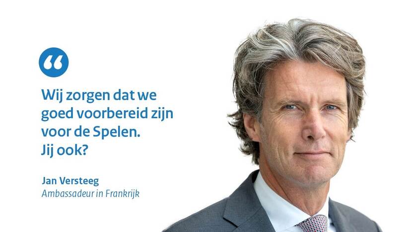 Foto ambassadeur Jan Versteeg met quote 'Wij zorgen dat we goed voorbereid zijn voor de Spelen. Jij ook?'
