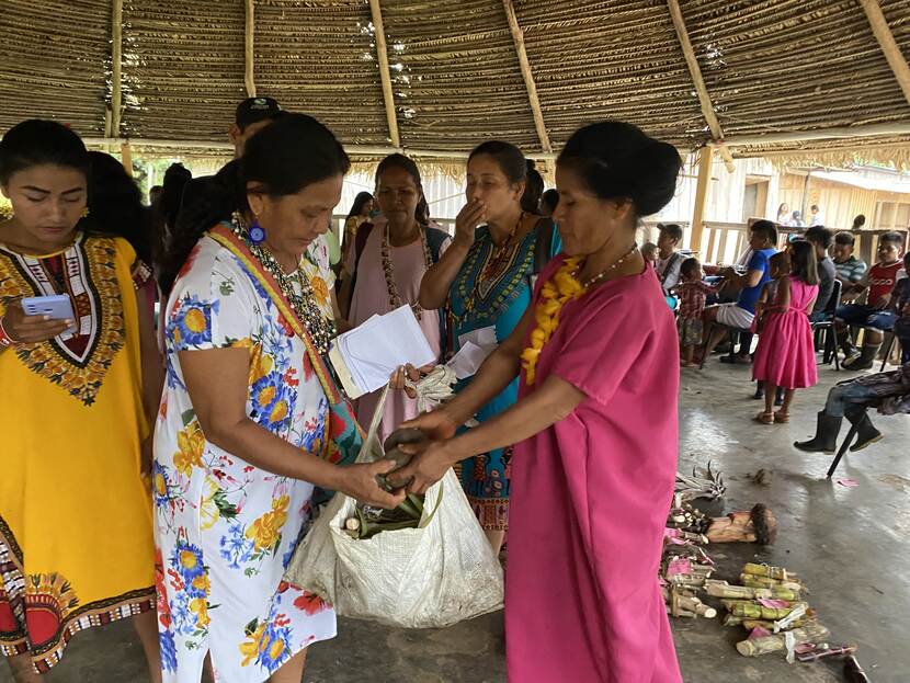 Een uitwisseling van zaden tussen Korebaju vrouwen, onderdeel van de inheemse bevolking in Solano.