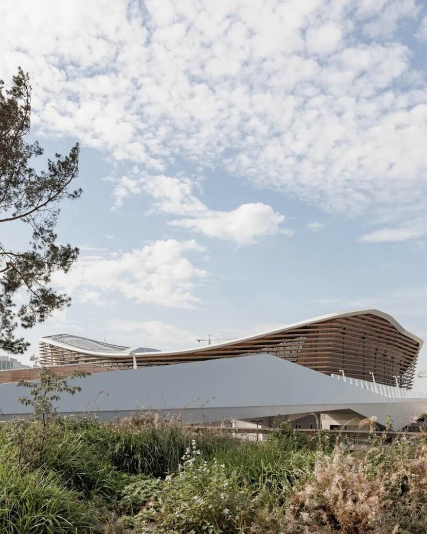 Het Aquatic Centre dat tijdens de Olympische Spelen in gebruik is genomen.