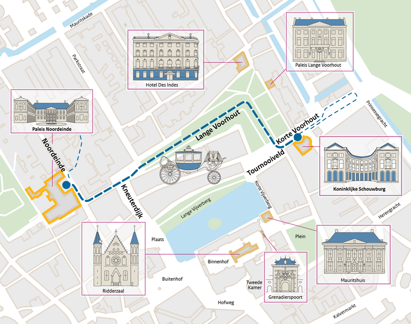 Route van de Glazen Koets tijdens Prinsjesdag 2023